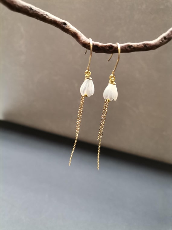 Boucles d'oreille, pierre "Nacre" (Acier inox doré)