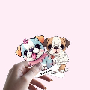 Personalised Name Stickers Cartoon Dog Vinyl waterproof Sticker