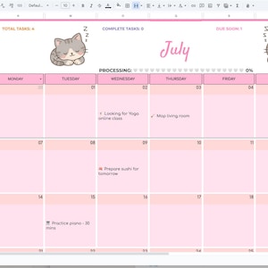 Monthly Planner – Task & Schedule Google Sheet | Cute Cat Mood Edition