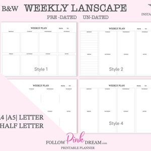 Weekly Planner Printable Landscape, Weekly Schedule, A5 A4 Letter Week At a Glance, Desk Planner, Minimalist Cute Planner Printable