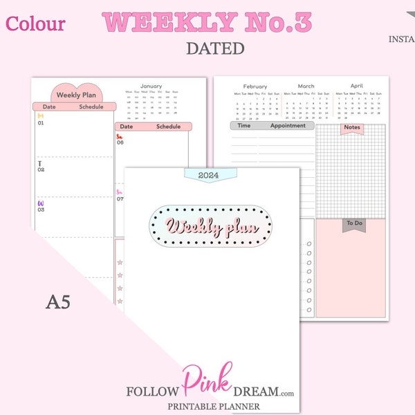 Appointment Weekly Plan Pre dated 2024 Planner PDF instant download To do List| A5 Half Letter