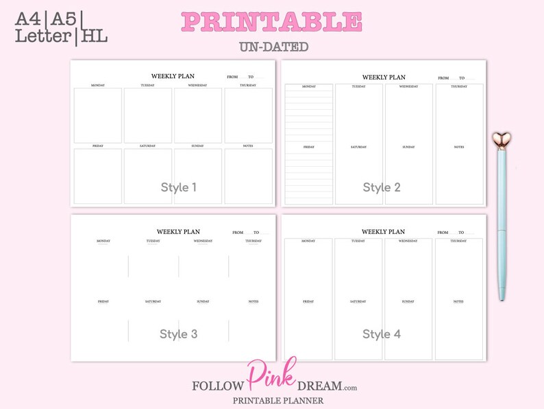 Weekly Planner Printable Landscape, Weekly Schedule, A5 A4 Letter Week ...