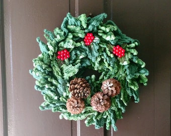 Crochet Christmas Wreath Pattern—Crochet Leaves|Crochet Wreath|Pinecones|DIY Wreath|Christmas Wreath | Knot My Designs