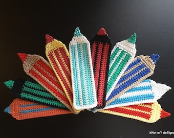 Crochet Striped Pencil Bookmark Pattern | Crochet Bookmark | Knot My Designs