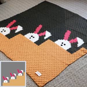 Peek-A-Boo Rabbits—C2C Crochet Blanket Pattern Graph & Row Instructions|C2C Rabbit|C2C Baby Blanket|C2C Bunny| C2C Graphghan | KnotMyDesigns