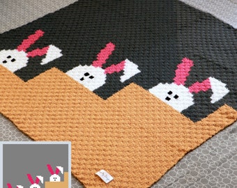 Peek-A-Boo Rabbits—C2C Crochet Blanket Pattern Graph & Row Instructions|C2C Rabbit|C2C Baby Blanket|C2C Bunny| C2C Graphghan | KnotMyDesigns