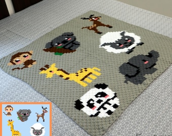 Cute Little Ones Series—C2C Crochet Blanket Pattern Graph & Row Instructions | C2C Baby Animals Blanket | C2C Graphghan | KnotMyDesigns