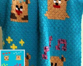 Bear Spirits - C2C Crochet Blanket Pattern Graph / Corner to Corner / C2C Bear Emoticons Baby Blanket / C2C Graphgan - KnotMyDesigns