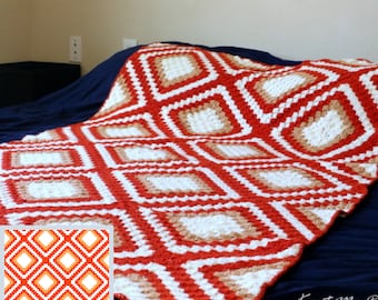 Persimmon Diamond Throw—C2C Crochet Blanket Pattern Graph | C2C Diamond Shape Home Decor | Sofa Blanket | C2C Graphghan | Knot My Designs