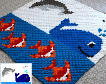 Oceanic Creatures - C2C Crochet Blanket Pattern Graph & Row Instruction /Corner to Corner /C2C Dolphin /C2C Whale /C2C Graphghan