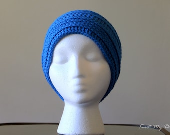 Instant Download - Crochet Rich Electric Blue Beanie Pattern - Knot My Designs