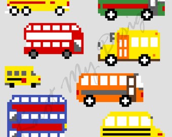 Buses—C2C Crochet Blanket Pattern Graph | C2C School Bus|C2C Double-decker Bus|C2C Coach|C2C Shuttle Bus | C2C Graphghan | Knot My Designs