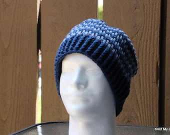Instant Download - Crochet Blue Shade Mesh Beanie Pattern - Knot My Designs