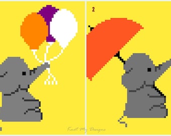 Elephant Holding Series - C2C Crochet Blanket Pattern Graph & Row Instructions /Corner to Corner /C2C Elephant /C2C Graphgan-KnotMyDesigns