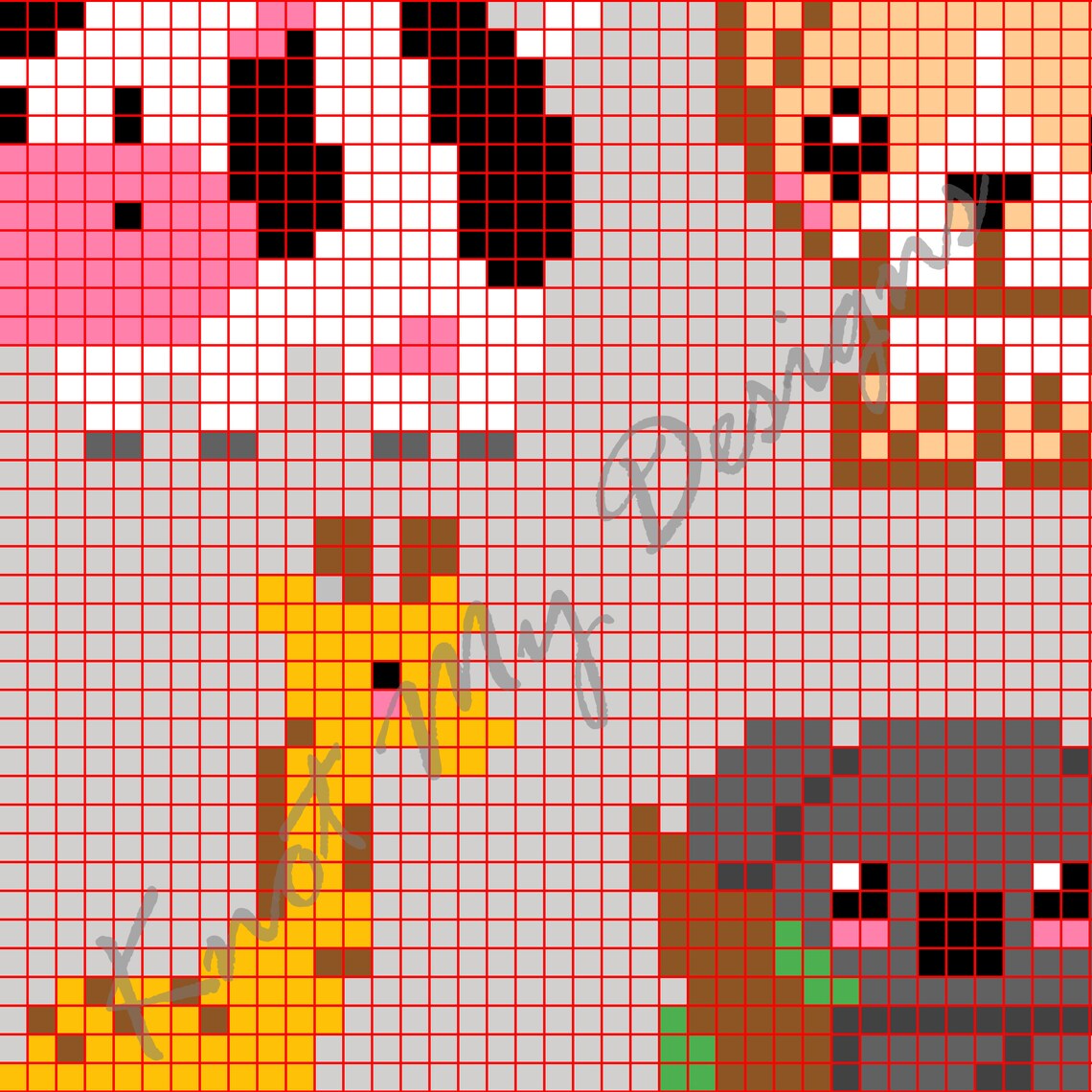 Assorted Animal Series C2C Crochet Blanket Pattern Graph / Corner to