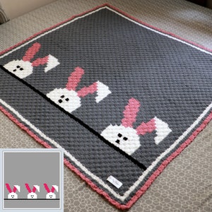 Peeking Rabbits—C2C Crochet Blanket Pattern Graph & Row Instructions | C2C Rabbit | C2C Bunny Baby Blanket | C2C Graphgan | KnotMyDesigns