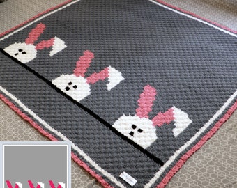 Peeking Rabbits - C2C Crochet Blanket Pattern Graph & Row Instruction / Corner to Corner/ C2C Rabbit / C2C Bunny Baby Blanket / C2C Graphgan