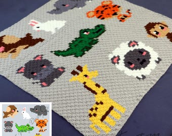 Assorted Animal Series—C2C Crochet Blanket Pattern Graph & Row Instructions | C2C Animal Baby Blanket | C2C Graphghan | KnotMyDesigns