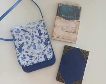 Blue shoulder bag and mini journal set, vintage look journal, blue toile mini journal, blue journal set, vintage bag and small journal set