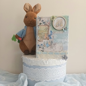 Blue and green  journal, Peter Rabbit junk journal, shabby blue book, handmade journal, handmade Peter Rabbit journal, one of a kind journal