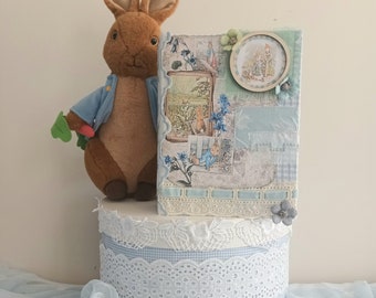 Blue and green  journal, Peter Rabbit junk journal, shabby blue book, handmade journal, handmade Peter Rabbit journal, one of a kind journal