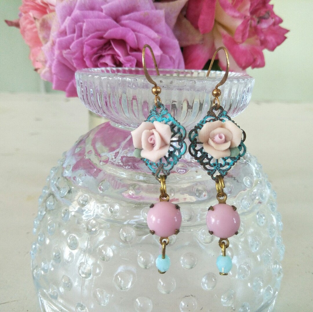 Pink porcelain flower earrings Etsy.de
