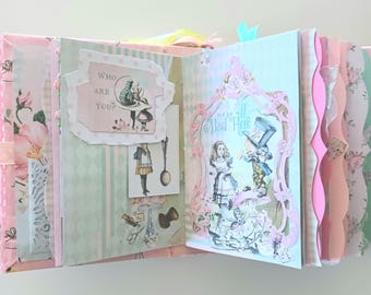 Handmade Alice in Wonderland Journal: Pastel Fabric Cover, Ribbon Tie