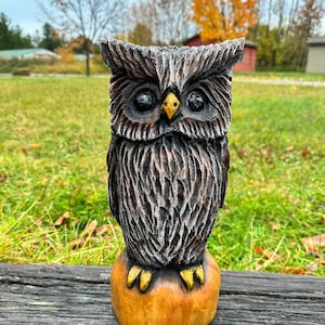 Chainsaw-carved Owl wood carving gift for mom wife Christmas present cute wood critter Xmas gift wooden handcrafted art for parents log home