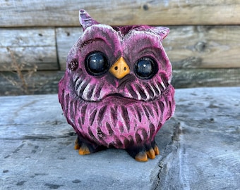 Pink and white owl fun wood chain saw carving Xmas bday unique gift for mom wife cute  handcrafted art chainsaw carved rustic decor log home