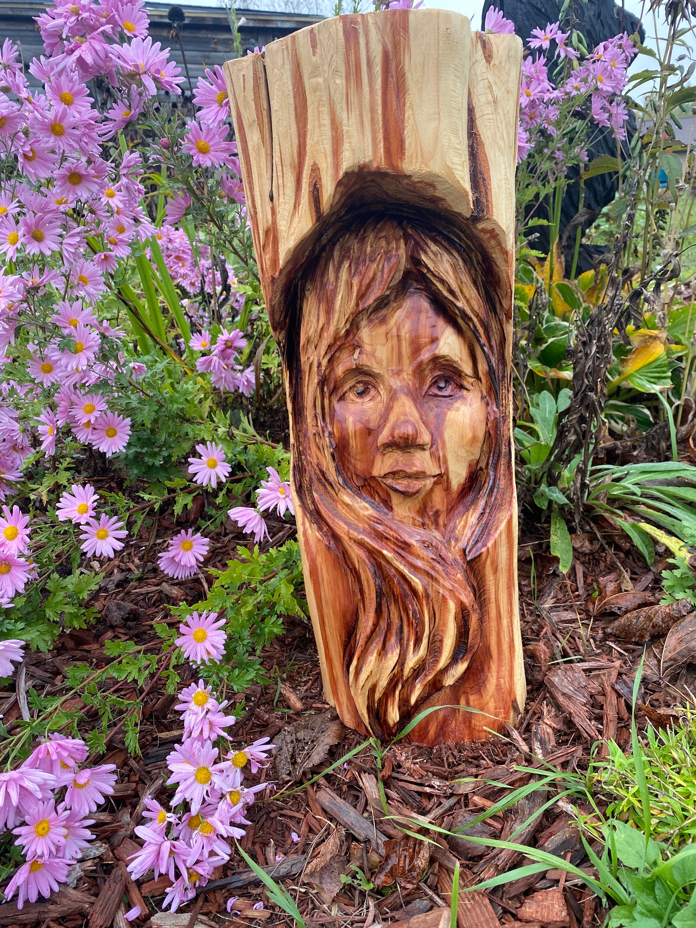 Chainsaw Carved Female Wood Spirit Etsy
