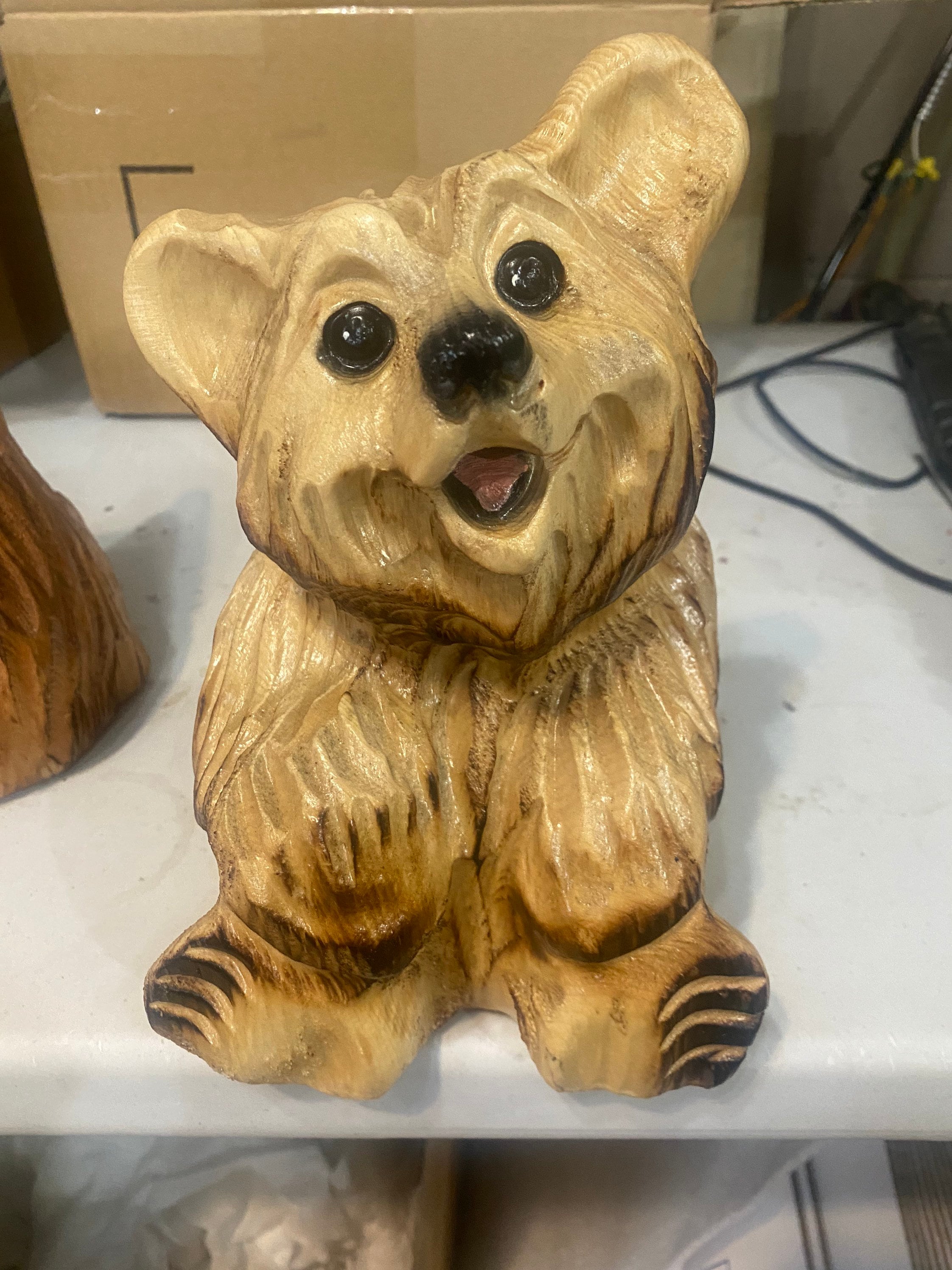 Wood Carved Bear Log Cabin Art Happy Wood Bear Home Decor Cute Welcome ...