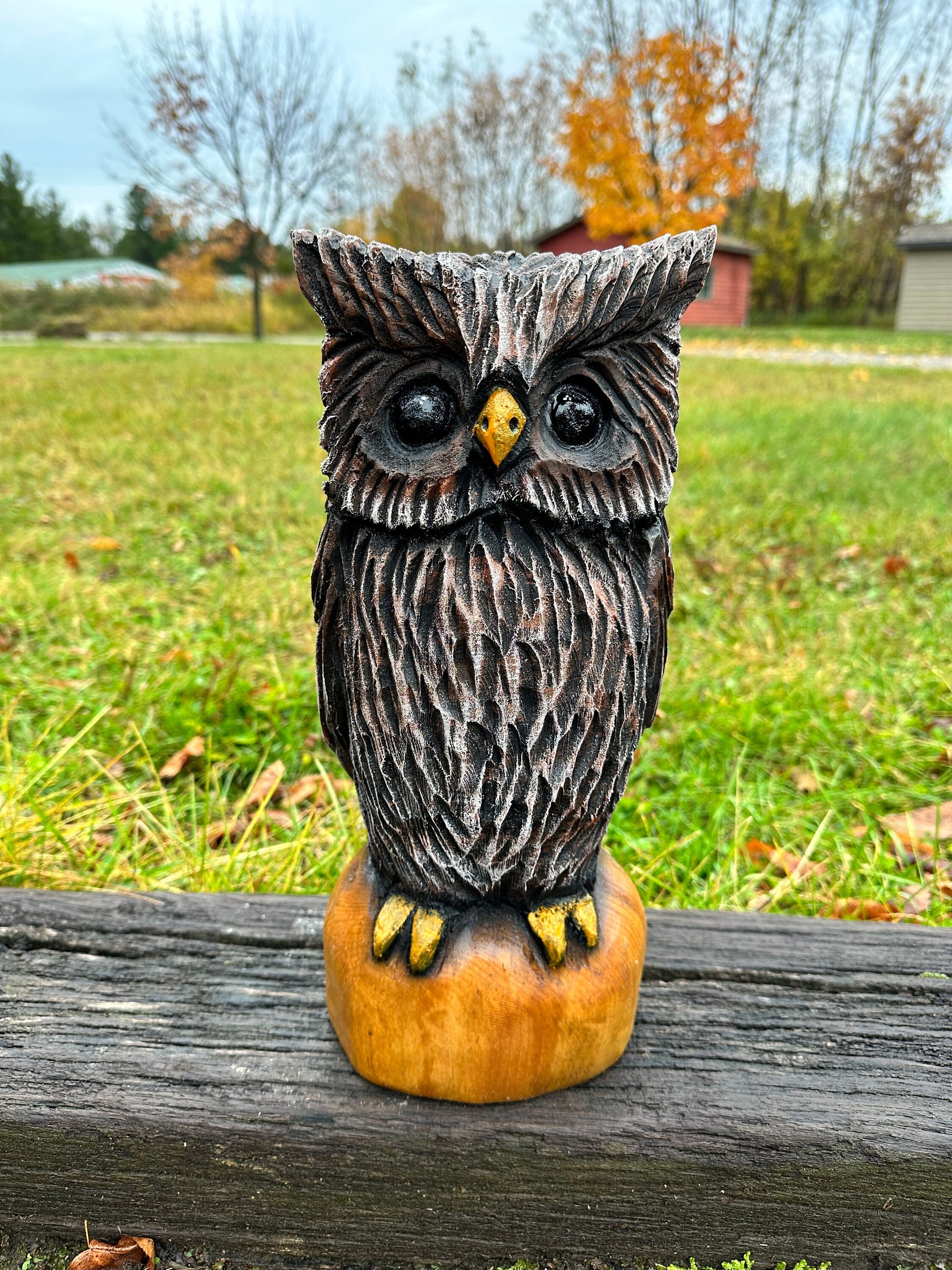 Chainsaw-carved Owl wood carving gift for mom wife Christmas present cute wood critter Xmas gift woo