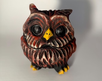 Chainsaw carved red wood owl cute carving for wife mom Christmas gift rustic log home decor for cabin unique handcrafted housewarming bday