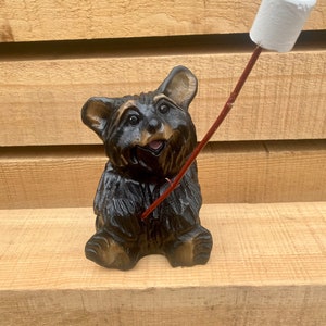 Bear lover chainsaw art carved figurine Welcome decor Cute Wood carved bear art Log cabin decor Rustic art gift carving Chainsaw sculpture