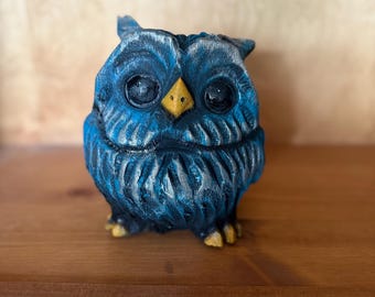 Owl Chainsaw carving cute teal woodcarving for wife mom Christmas bday rustic log home decor for cabin unique handcrafted housewarming gift