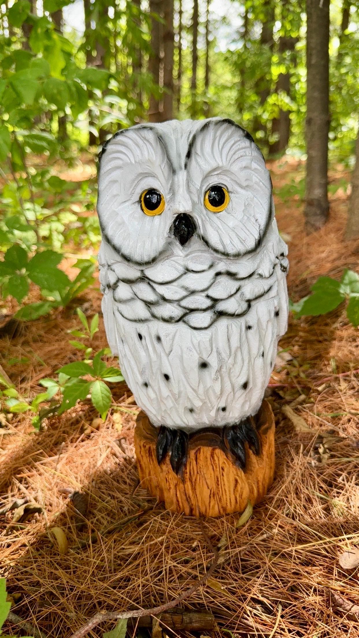 Snowy owl chainsaw carving wood-carved owl figurine for log cabin home lodge decor owl-lover birthda