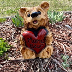 Bear wood carving bear lover gift for mom black bear Carving mama bear chainsaw carving woodcrafted bear figurine chainsaw art cute bear