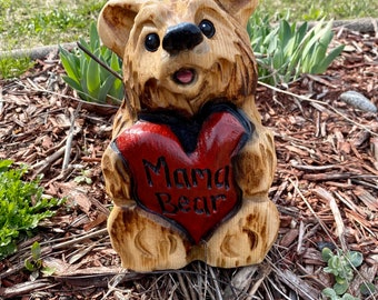 Bear wood carving bear lover gift for mom black bear Carving mama bear chainsaw carving woodcrafted bear figurine chainsaw art cute bear