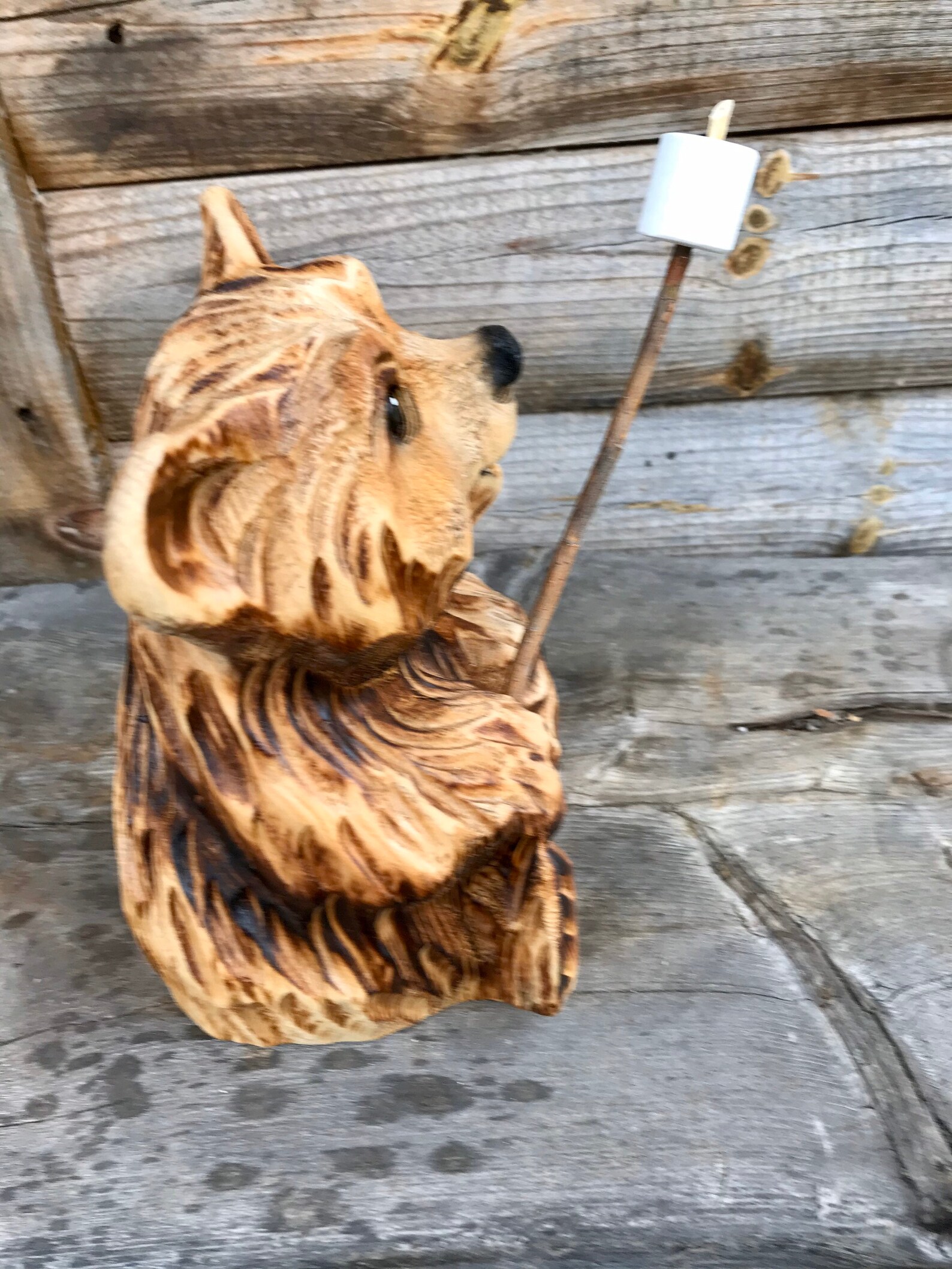 Marshmallow Roasting Bear Natural finish Etsy