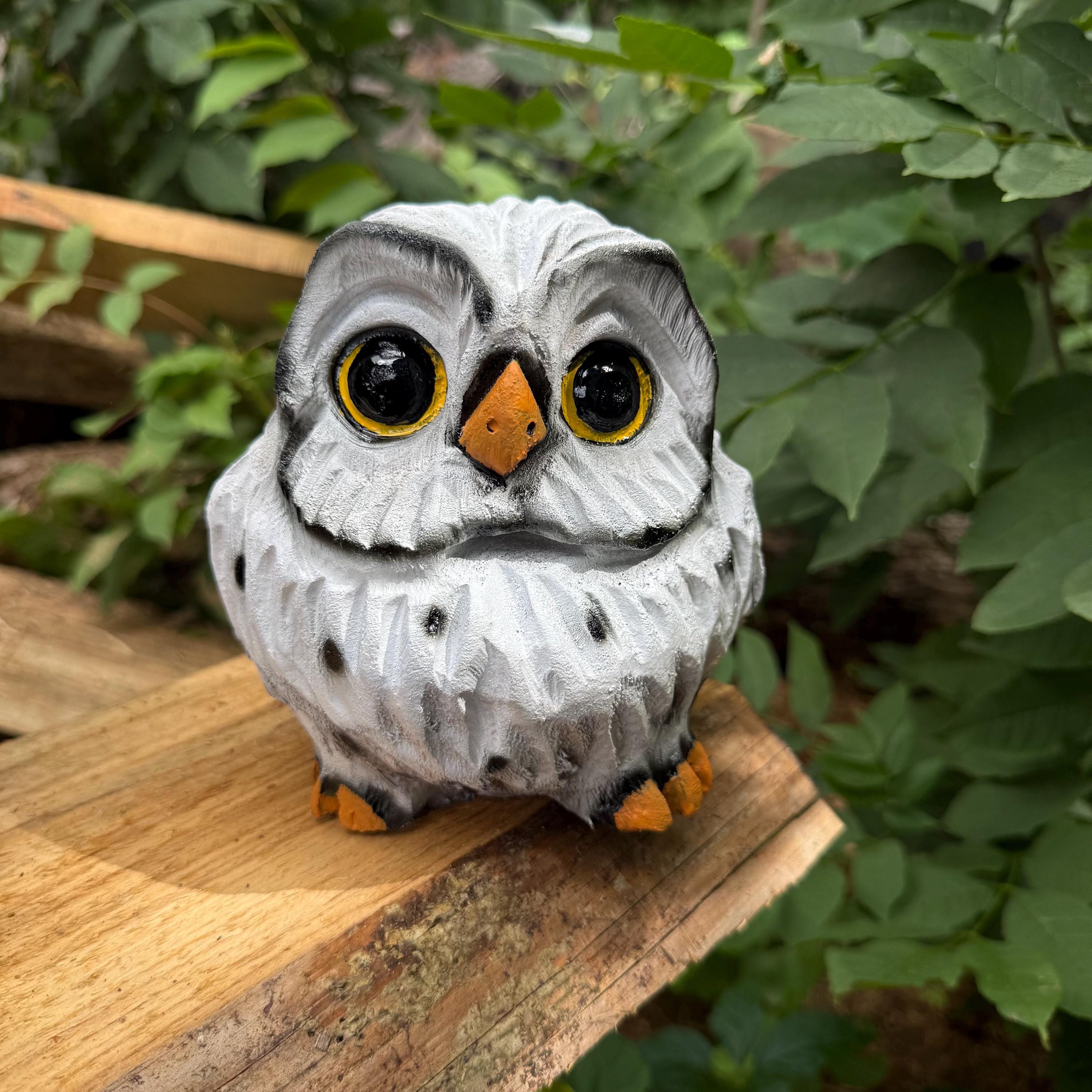 Snowy owl wood carving unique gift for mom wife Christmas present cute wood-carved handcrafted cha
