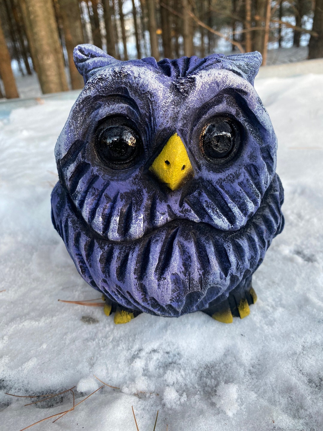 Chainsaw Carved Painted Owl Lilac - Etsy