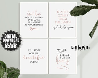 Hair Salon Wall Art Set Of 6 Prints Hair Salon Signs Hair Etsy