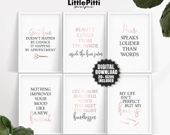 Hair Salon Wall Art Set Of 6 Prints Hair Salon Signs Hair Etsy