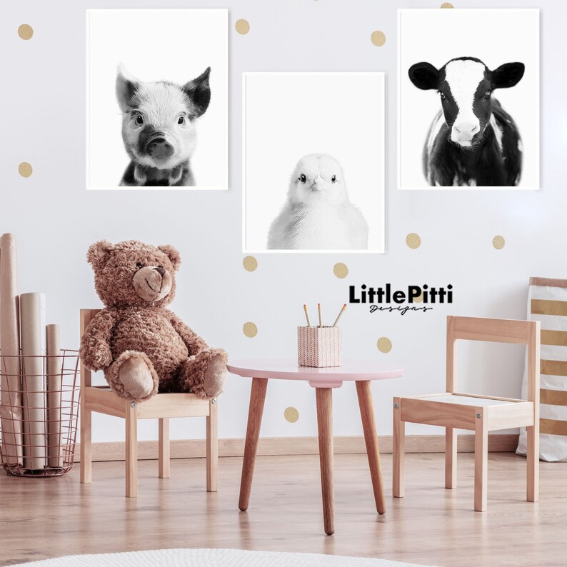 Chicken print farm nursery animals neutral nursery decor Etsy