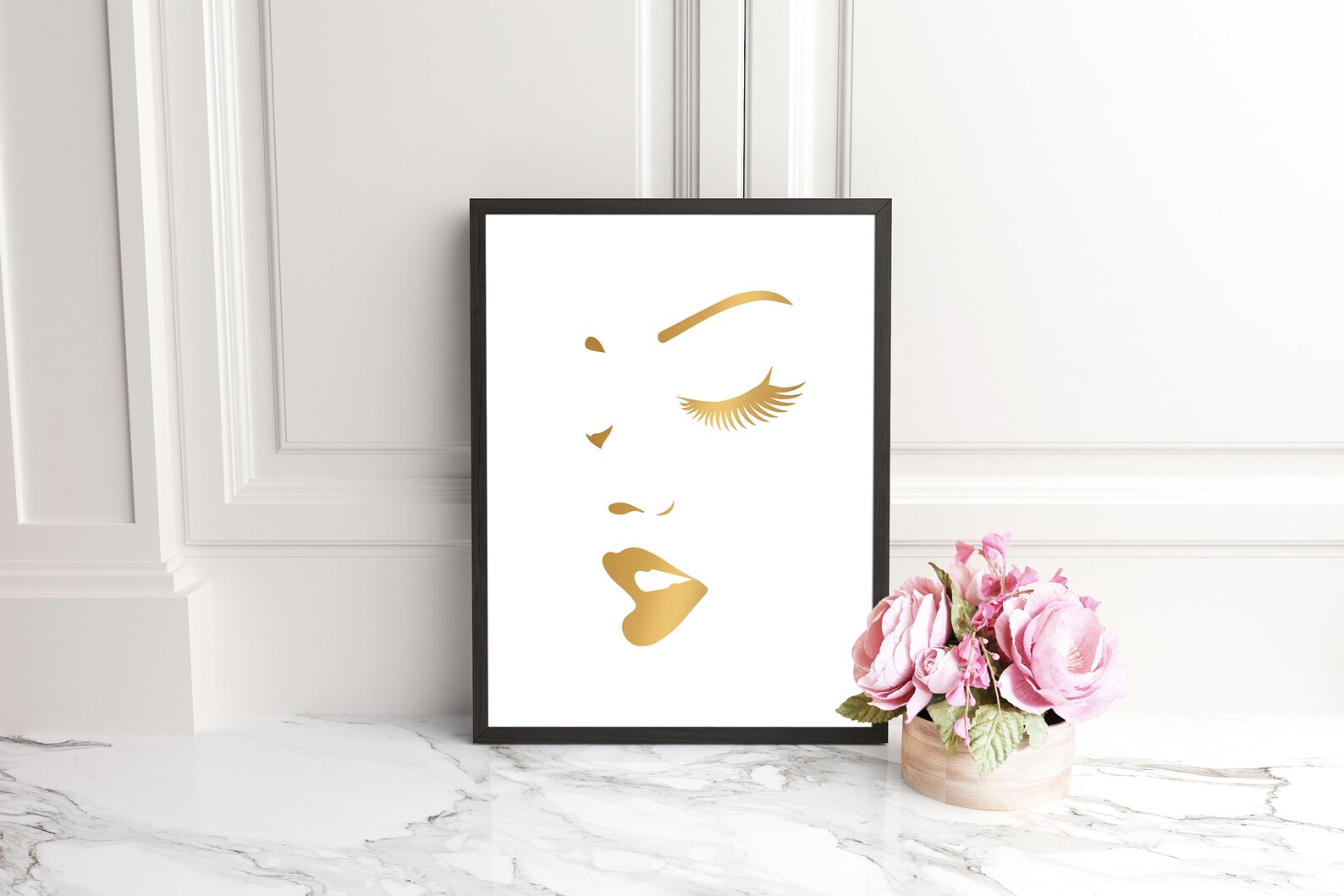 Gold foil print makeup wall art gift for her gold wall art | Etsy