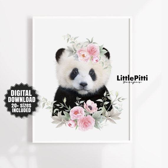 Panda Print With Flowers Baby Panda Wall Art Animals With Etsy Panda Print With Flowers Baby Panda Wall Art Animals With Etsy
