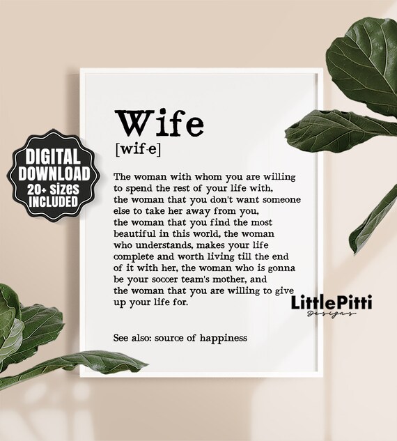Wife Printable Wife Definition Birthday Wife Wife Gift Etsy