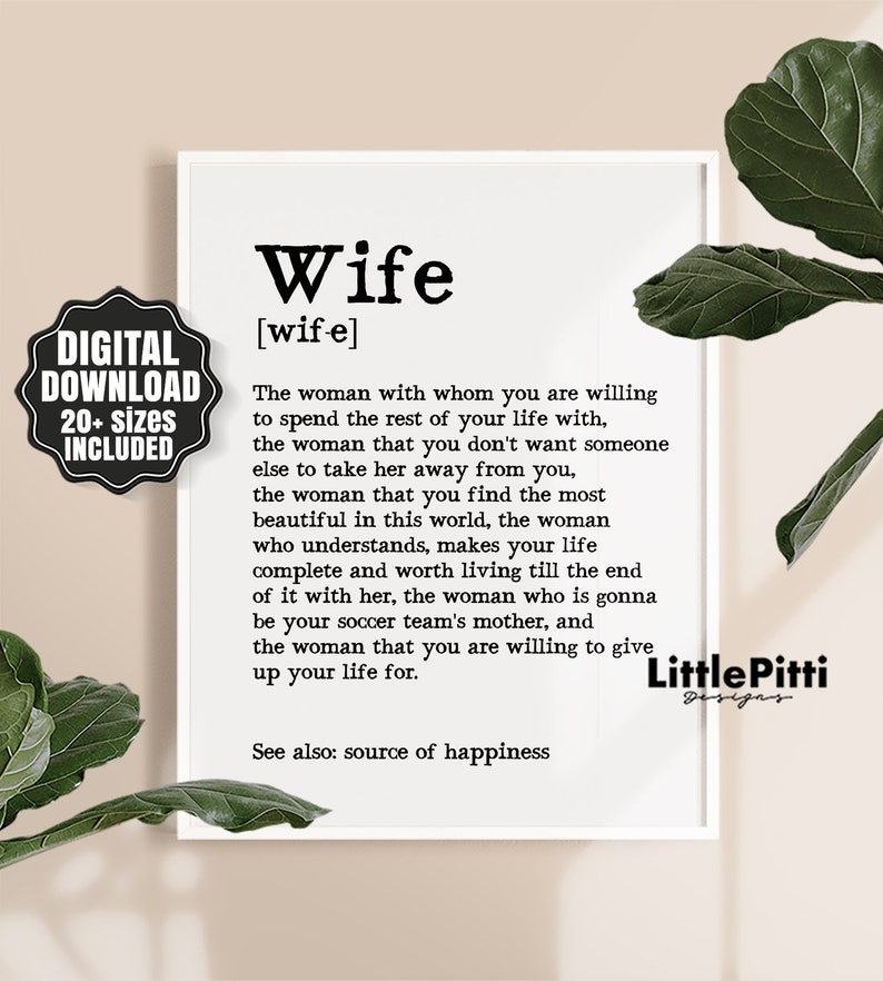 Wife printable wife definition birthday wife wife gift Etsy