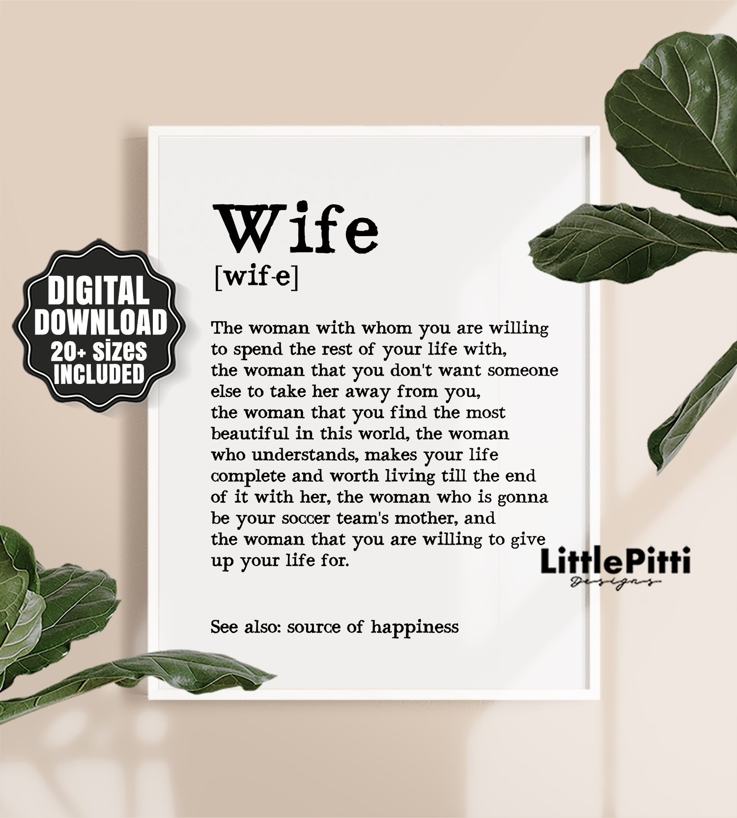 Wife printable wife definition birthday wife wife gift Etsy