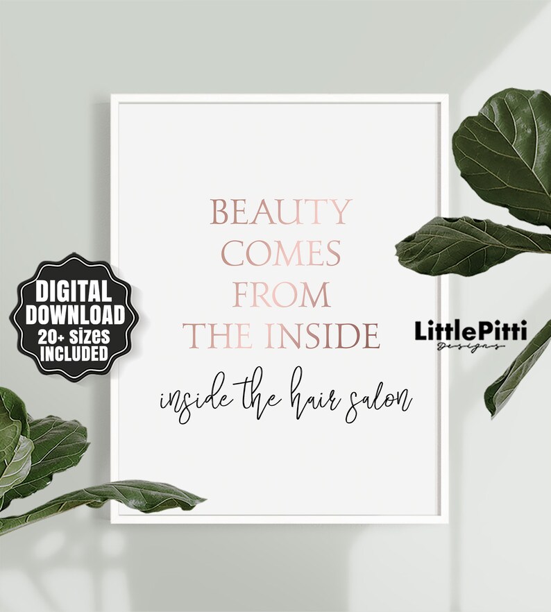 Hair Salon E Wall Decor Beauty Comes From The Inside Rose Gold Art Stylist Gift Ideas